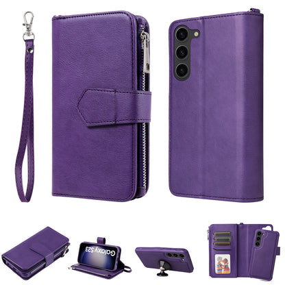 KT Multi-functional Series-4 Leather Phone Case for Samsung Galaxy S23 , Detachable Zipper Pocket Wallet Stand Cover