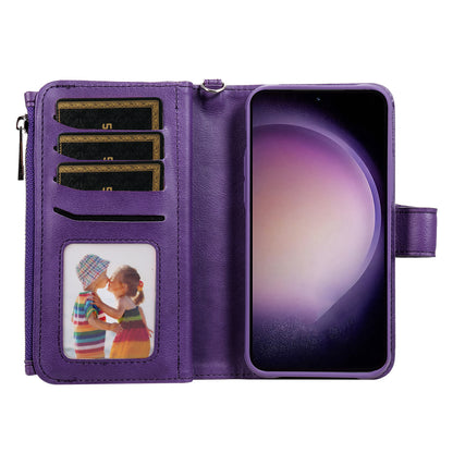 KT Multi-functional Series-4 Leather Phone Case for Samsung Galaxy S23 , Detachable Zipper Pocket Wallet Stand Cover
