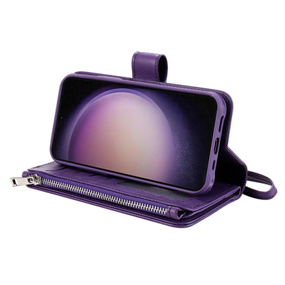 KT Multi-functional Series-4 Leather Phone Case for Samsung Galaxy S23 , Detachable Zipper Pocket Wallet Stand Cover