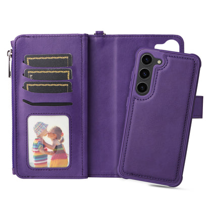 KT Multi-functional Series-4 Leather Phone Case for Samsung Galaxy S23 , Detachable Zipper Pocket Wallet Stand Cover