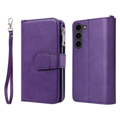 KT Multi-functional Series-4 Leather Phone Case for Samsung Galaxy S23 , Detachable Zipper Pocket Wallet Stand Cover