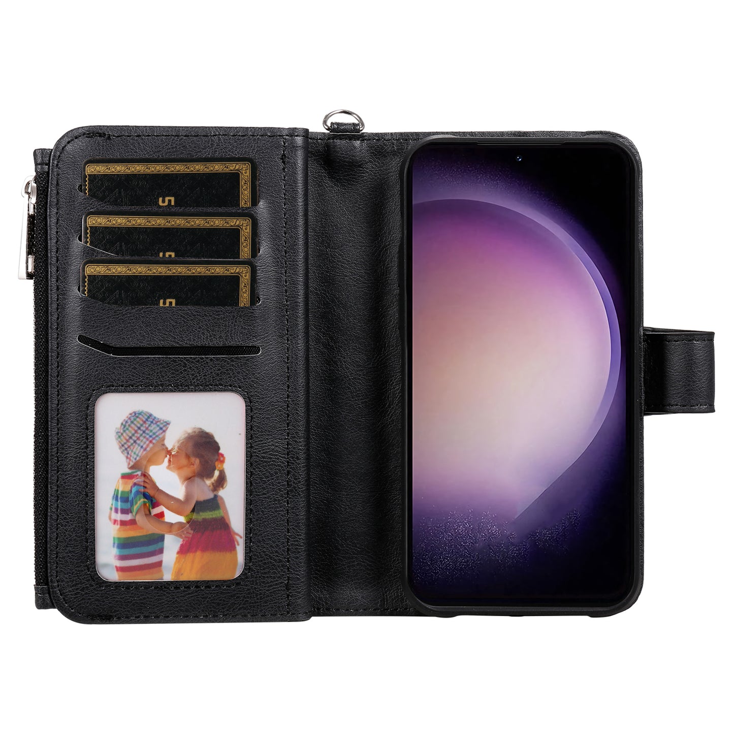 KT Multi-functional Series-4 Leather Phone Case for Samsung Galaxy S23 , Detachable Zipper Pocket Wallet Stand Cover
