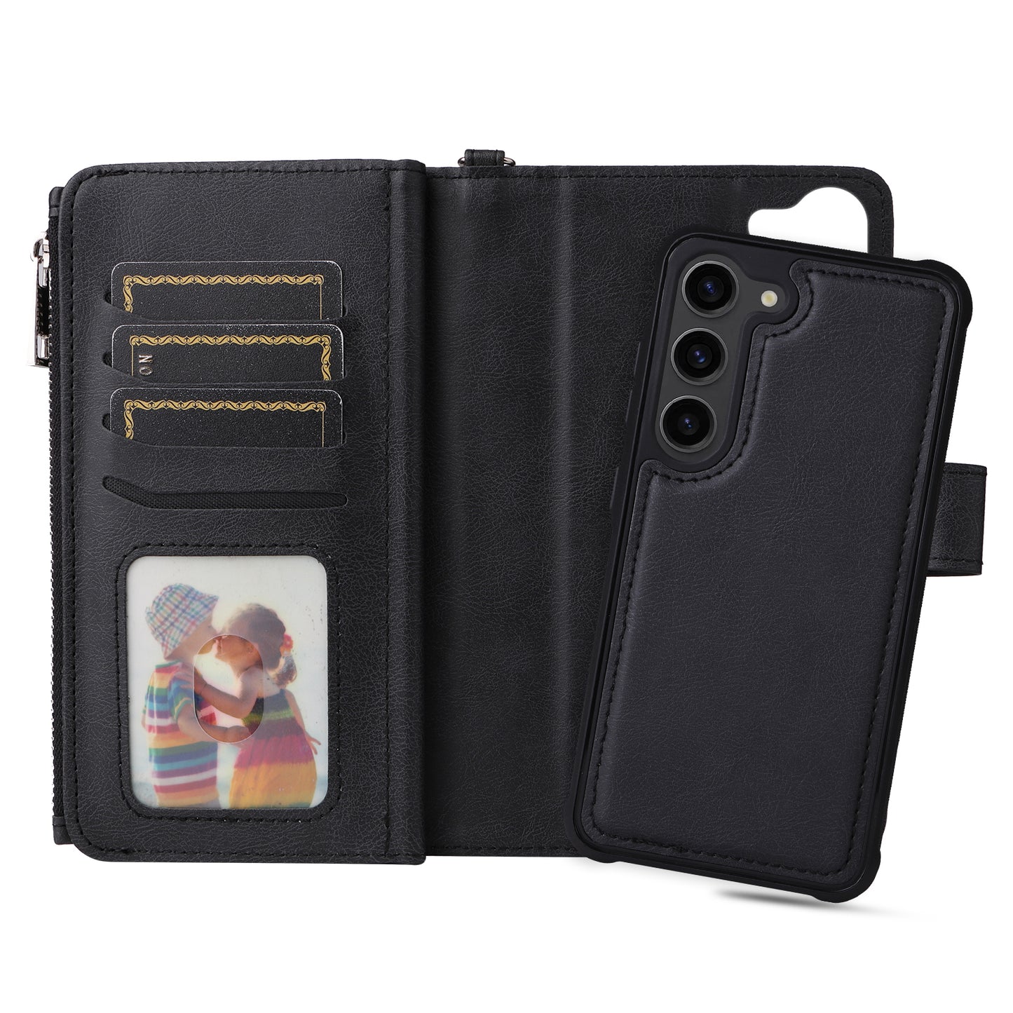 KT Multi-functional Series-4 Leather Phone Case for Samsung Galaxy S23 , Detachable Zipper Pocket Wallet Stand Cover