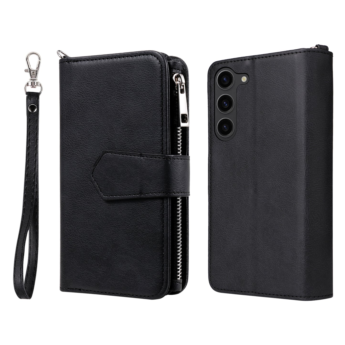 KT Multi-functional Series-4 Leather Phone Case for Samsung Galaxy S23 , Detachable Zipper Pocket Wallet Stand Cover