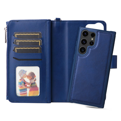 KT Multi-functional Series-4 Zipper Wallet Phone Case for Samsung Galaxy S23 Ultra , PU Leather Stand Detachable Flip Cover
