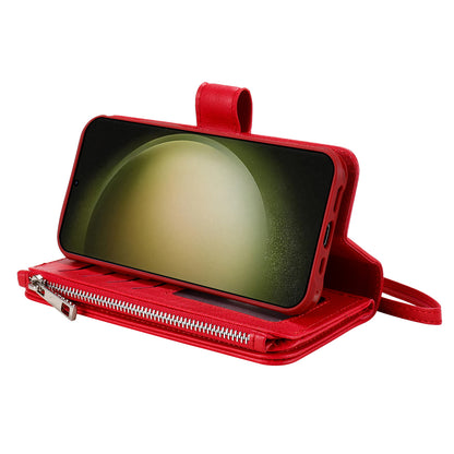 KT Multi-functional Series-4 Zipper Wallet Phone Case for Samsung Galaxy S23 Ultra , PU Leather Stand Detachable Flip Cover