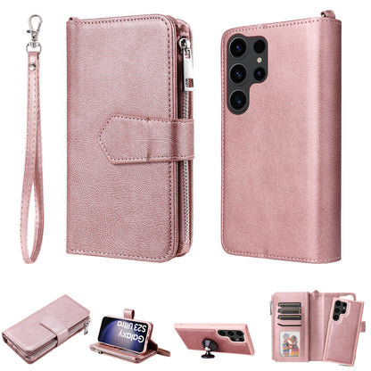 KT Multi-functional Series-4 Zipper Wallet Phone Case for Samsung Galaxy S23 Ultra , PU Leather Stand Detachable Flip Cover