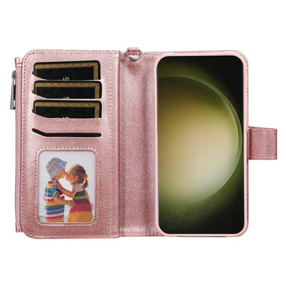 KT Multi-functional Series-4 Zipper Wallet Phone Case for Samsung Galaxy S23 Ultra , PU Leather Stand Detachable Flip Cover