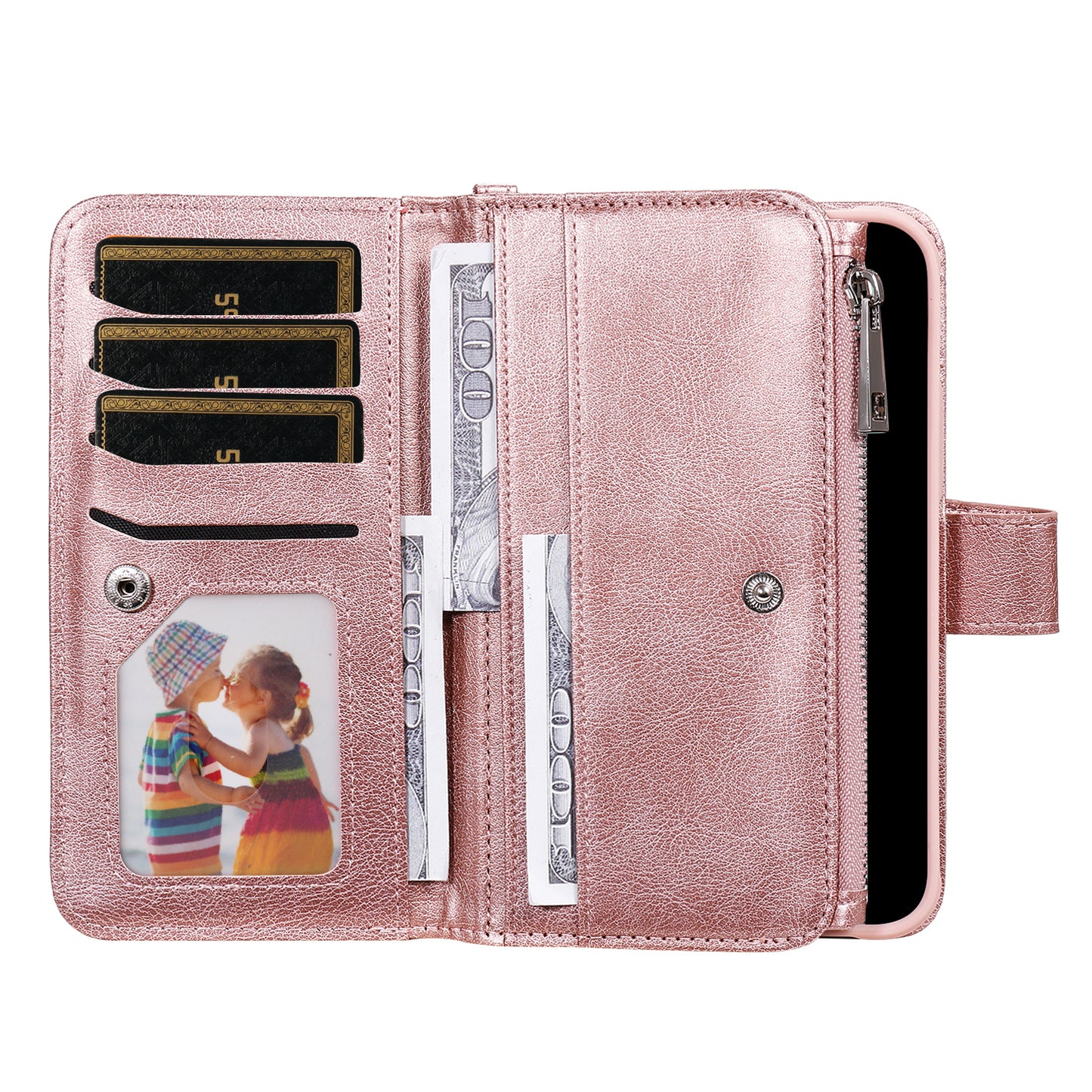 KT Multi-functional Series-4 Zipper Wallet Phone Case for Samsung Galaxy S23 Ultra , PU Leather Stand Detachable Flip Cover