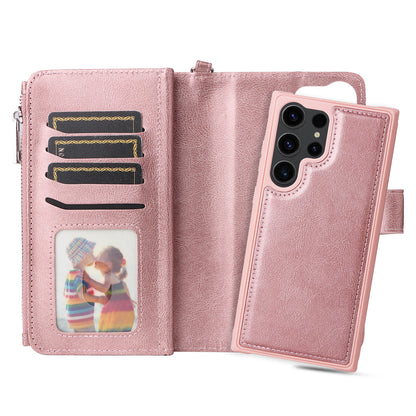 KT Multi-functional Series-4 Zipper Wallet Phone Case for Samsung Galaxy S23 Ultra , PU Leather Stand Detachable Flip Cover
