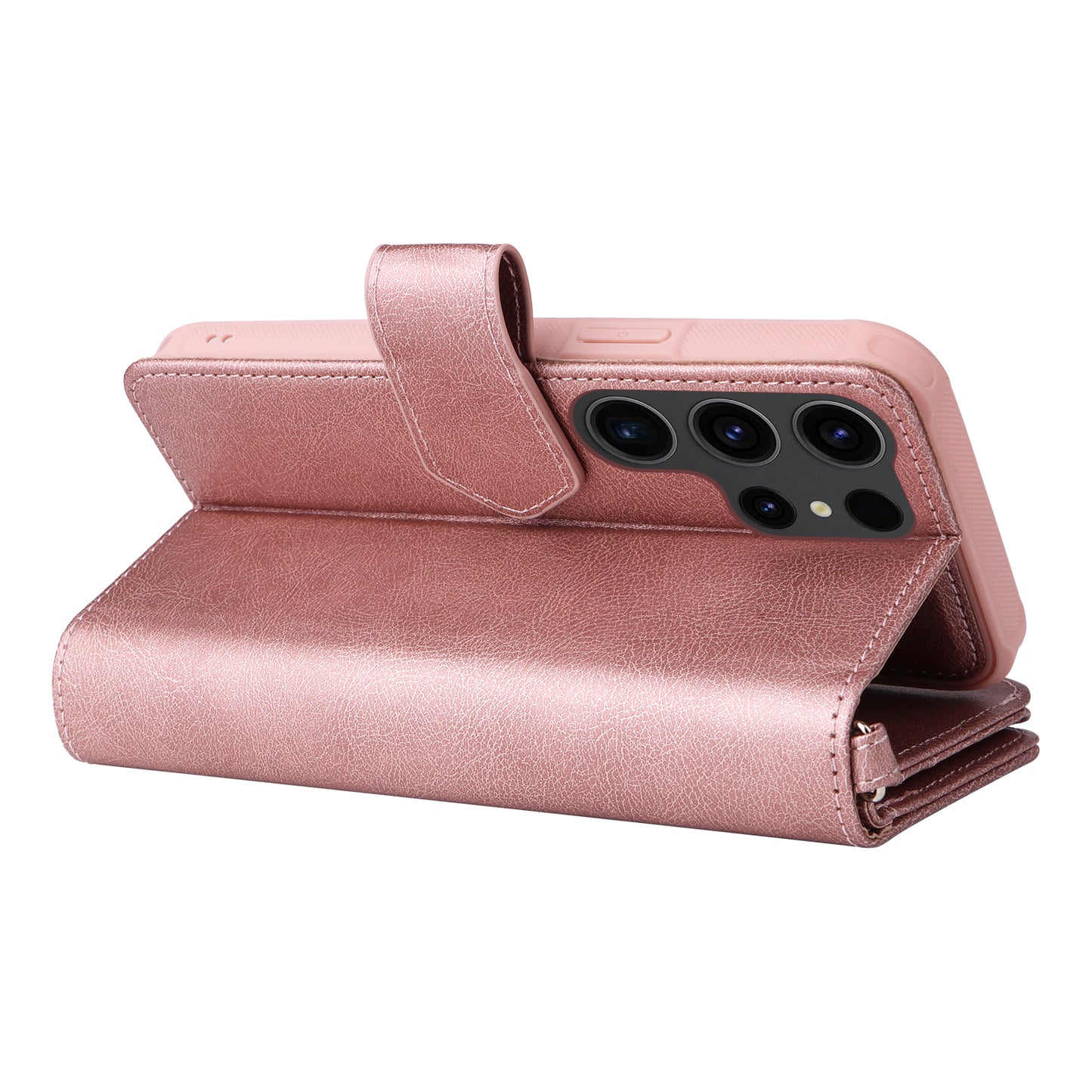 KT Multi-functional Series-4 Zipper Wallet Phone Case for Samsung Galaxy S23 Ultra , PU Leather Stand Detachable Flip Cover