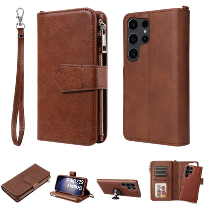 KT Multi-functional Series-4 Zipper Wallet Phone Case for Samsung Galaxy S23 Ultra , PU Leather Stand Detachable Flip Cover