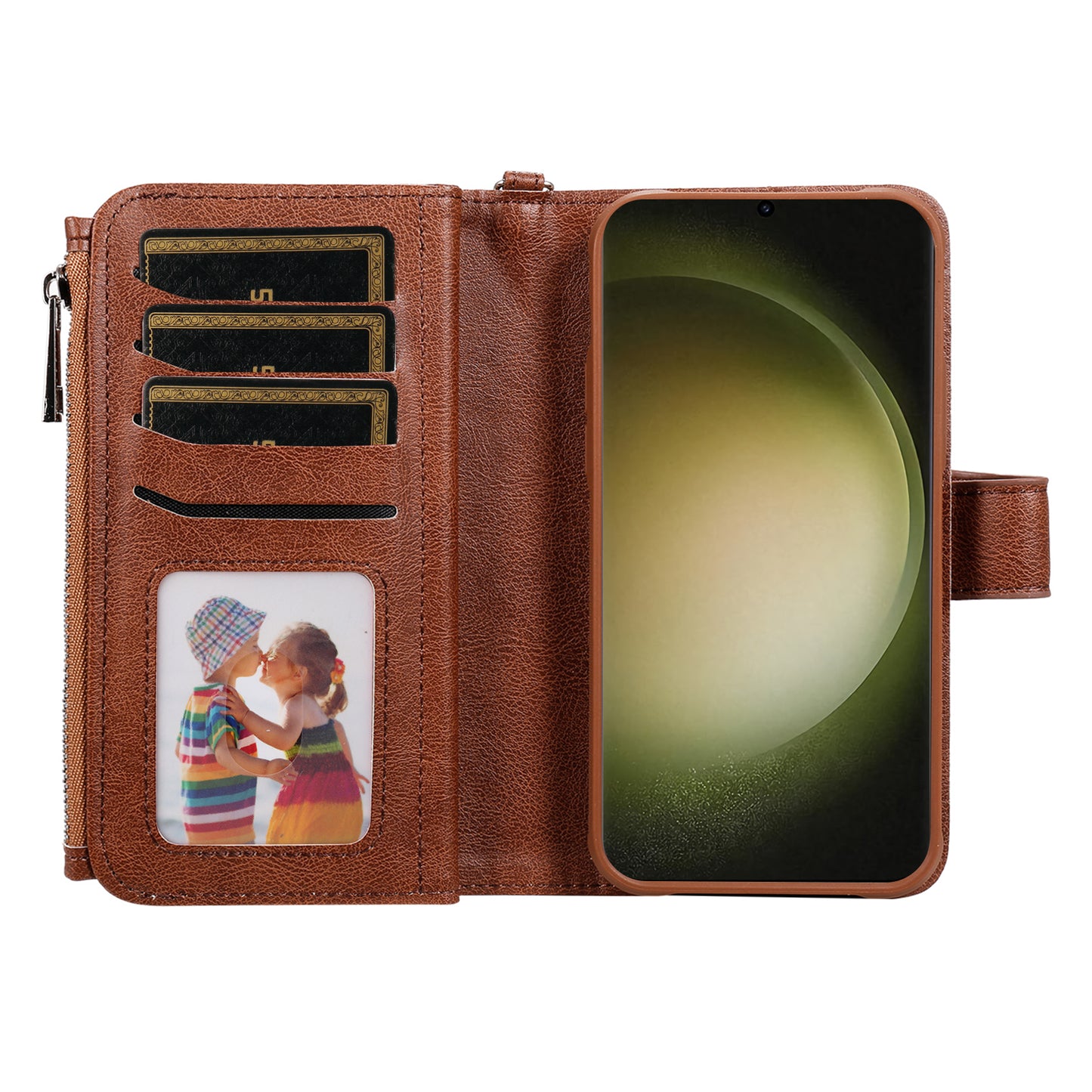 KT Multi-functional Series-4 Zipper Wallet Phone Case for Samsung Galaxy S23 Ultra , PU Leather Stand Detachable Flip Cover