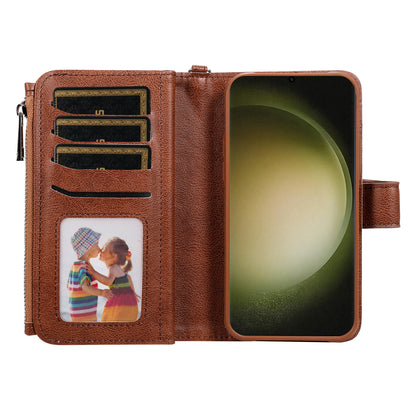 KT Multi-functional Series-4 Zipper Wallet Phone Case for Samsung Galaxy S23 Ultra , PU Leather Stand Detachable Flip Cover