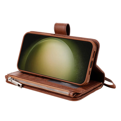 KT Multi-functional Series-4 Zipper Wallet Phone Case for Samsung Galaxy S23 Ultra , PU Leather Stand Detachable Flip Cover