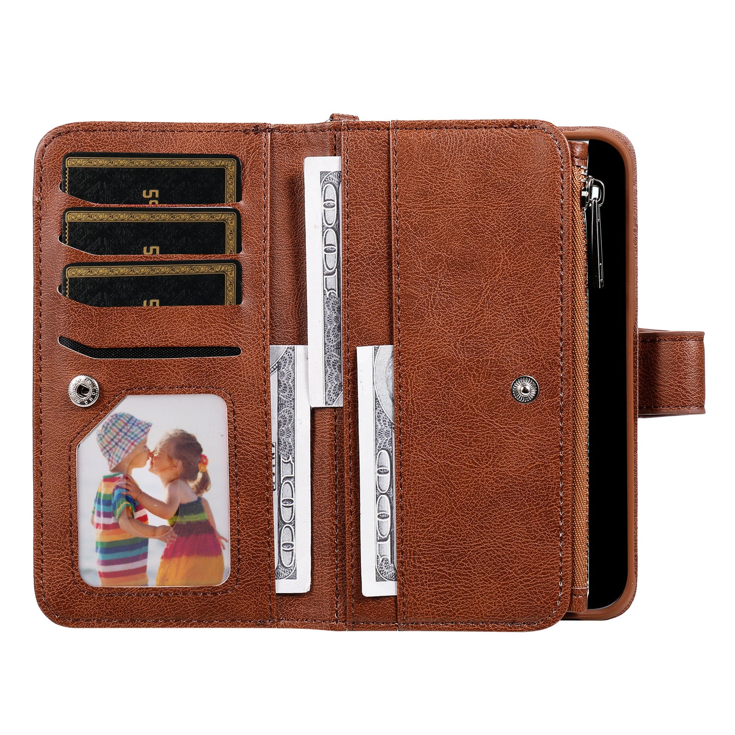 KT Multi-functional Series-4 Zipper Wallet Phone Case for Samsung Galaxy S23 Ultra , PU Leather Stand Detachable Flip Cover