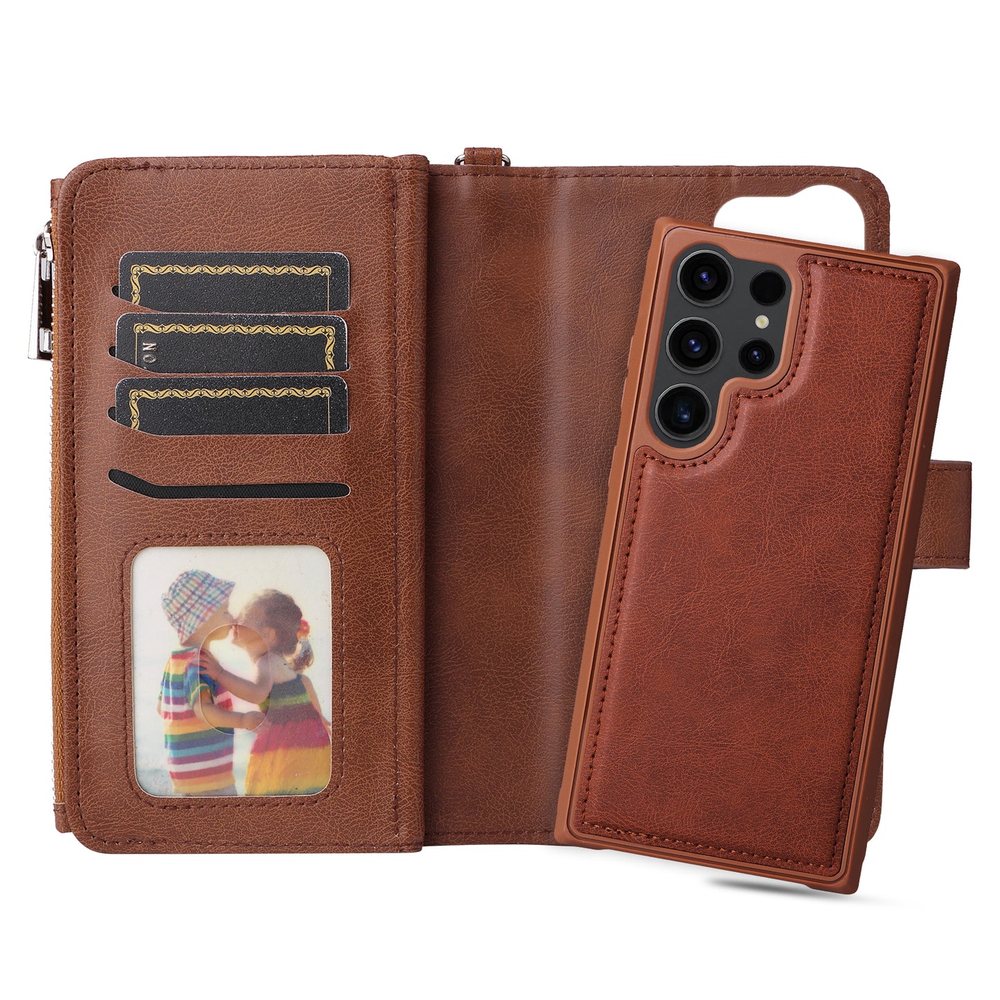 KT Multi-functional Series-4 Zipper Wallet Phone Case for Samsung Galaxy S23 Ultra , PU Leather Stand Detachable Flip Cover