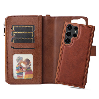 KT Multi-functional Series-4 Zipper Wallet Phone Case for Samsung Galaxy S23 Ultra , PU Leather Stand Detachable Flip Cover
