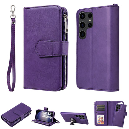 KT Multi-functional Series-4 Zipper Wallet Phone Case for Samsung Galaxy S23 Ultra , PU Leather Stand Detachable Flip Cover