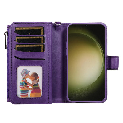 KT Multi-functional Series-4 Zipper Wallet Phone Case for Samsung Galaxy S23 Ultra , PU Leather Stand Detachable Flip Cover