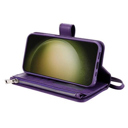 KT Multi-functional Series-4 Zipper Wallet Phone Case for Samsung Galaxy S23 Ultra , PU Leather Stand Detachable Flip Cover