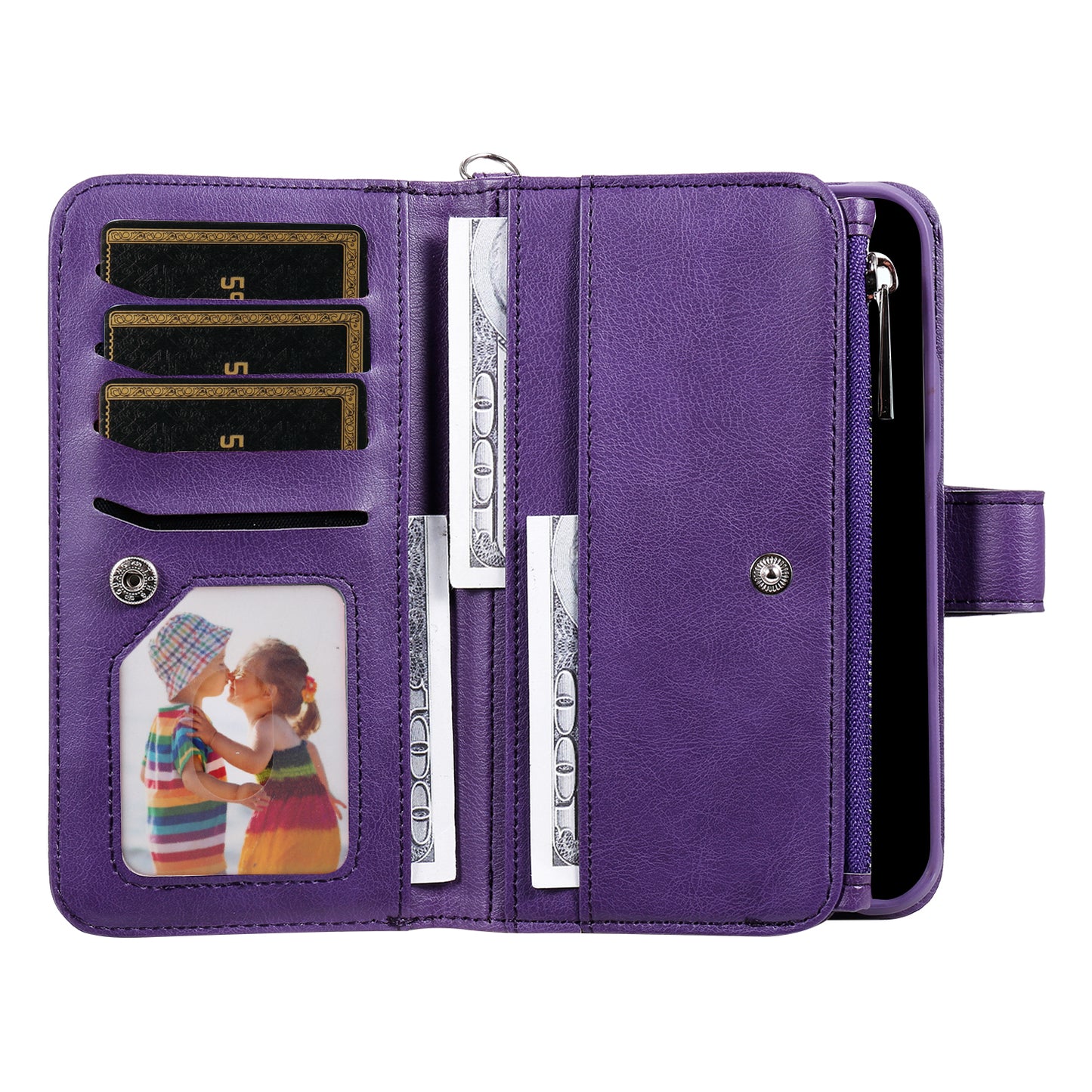 KT Multi-functional Series-4 Zipper Wallet Phone Case for Samsung Galaxy S23 Ultra , PU Leather Stand Detachable Flip Cover