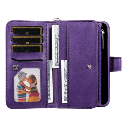 KT Multi-functional Series-4 Zipper Wallet Phone Case for Samsung Galaxy S23 Ultra , PU Leather Stand Detachable Flip Cover