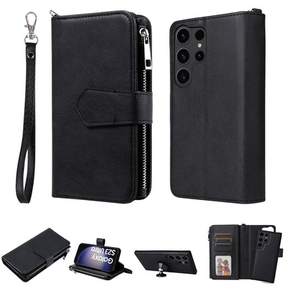 KT Multi-functional Series-4 Zipper Wallet Phone Case for Samsung Galaxy S23 Ultra , PU Leather Stand Detachable Flip Cover