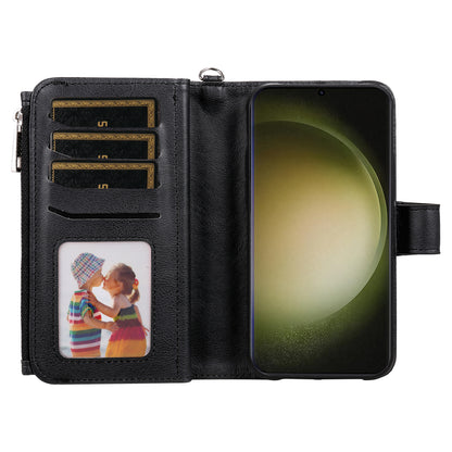 KT Multi-functional Series-4 Zipper Wallet Phone Case for Samsung Galaxy S23 Ultra , PU Leather Stand Detachable Flip Cover