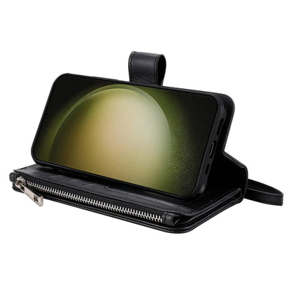 KT Multi-functional Series-4 Zipper Wallet Phone Case for Samsung Galaxy S23 Ultra , PU Leather Stand Detachable Flip Cover