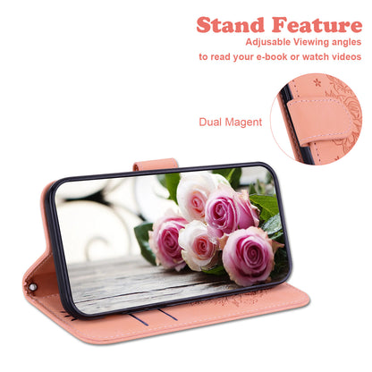For Honor X5 4G TPU+PU Leather Phone Shell Rose Butterfly Imprinted Stand Wallet Phone Stand Case