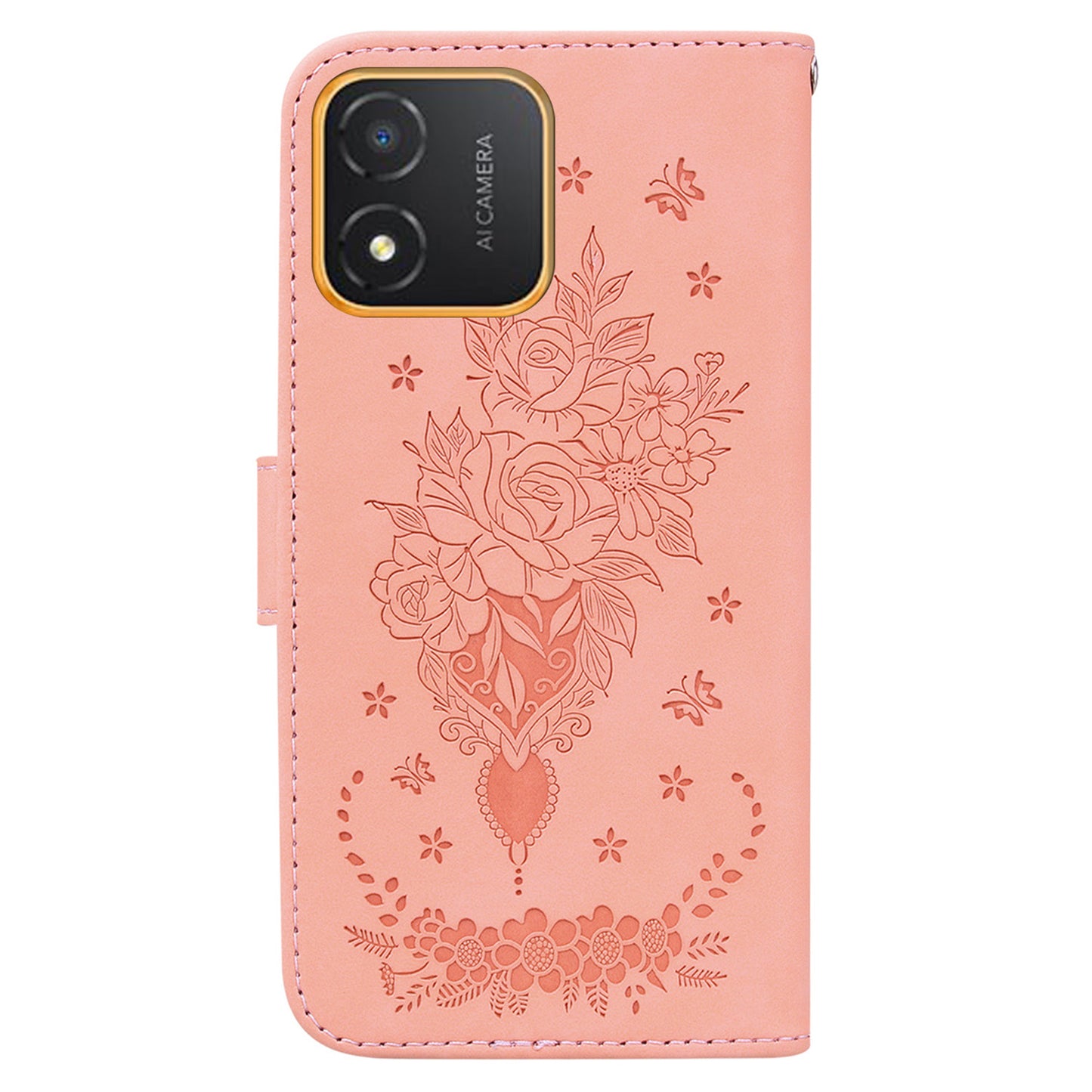 For Honor X5 4G TPU+PU Leather Phone Shell Rose Butterfly Imprinted Stand Wallet Phone Stand Case