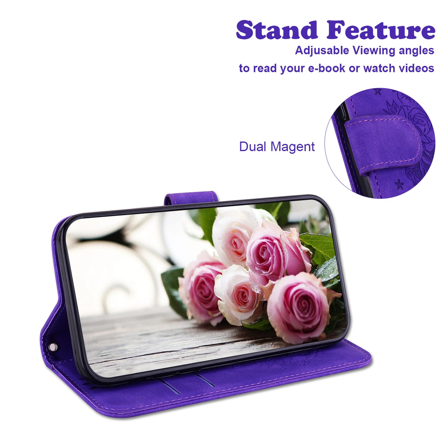 For Honor X5 4G TPU+PU Leather Phone Shell Rose Butterfly Imprinted Stand Wallet Phone Stand Case