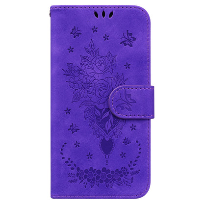For Honor X5 4G TPU+PU Leather Phone Shell Rose Butterfly Imprinted Stand Wallet Phone Stand Case