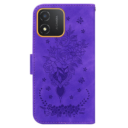 For Honor X5 4G TPU+PU Leather Phone Shell Rose Butterfly Imprinted Stand Wallet Phone Stand Case