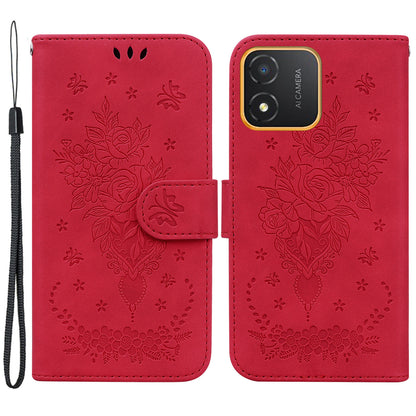 For Honor X5 4G TPU+PU Leather Phone Shell Rose Butterfly Imprinted Stand Wallet Phone Stand Case