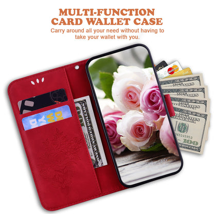 For Honor X5 4G TPU+PU Leather Phone Shell Rose Butterfly Imprinted Stand Wallet Phone Stand Case