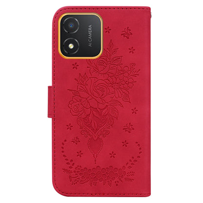 For Honor X5 4G TPU+PU Leather Phone Shell Rose Butterfly Imprinted Stand Wallet Phone Stand Case