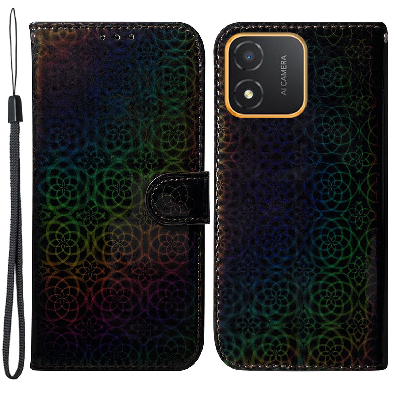 For Honor X5 4G Dazzling Flower Pattern PU Leather Wallet Phone Case Stand Shockproof Cover