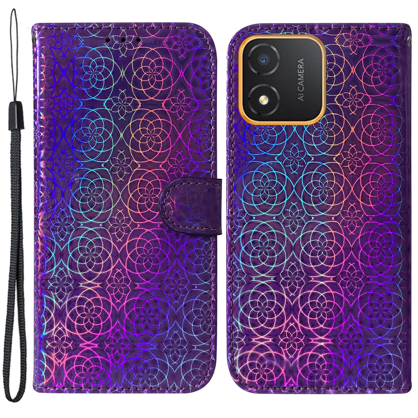 For Honor X5 4G Dazzling Flower Pattern PU Leather Wallet Phone Case Stand Shockproof Cover