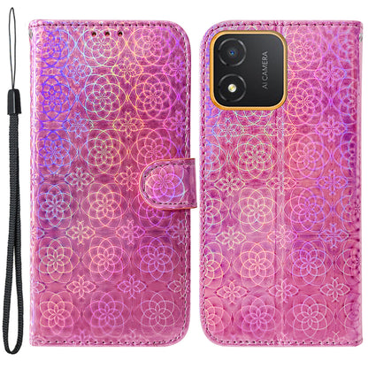 For Honor X5 4G Dazzling Flower Pattern PU Leather Wallet Phone Case Stand Shockproof Cover