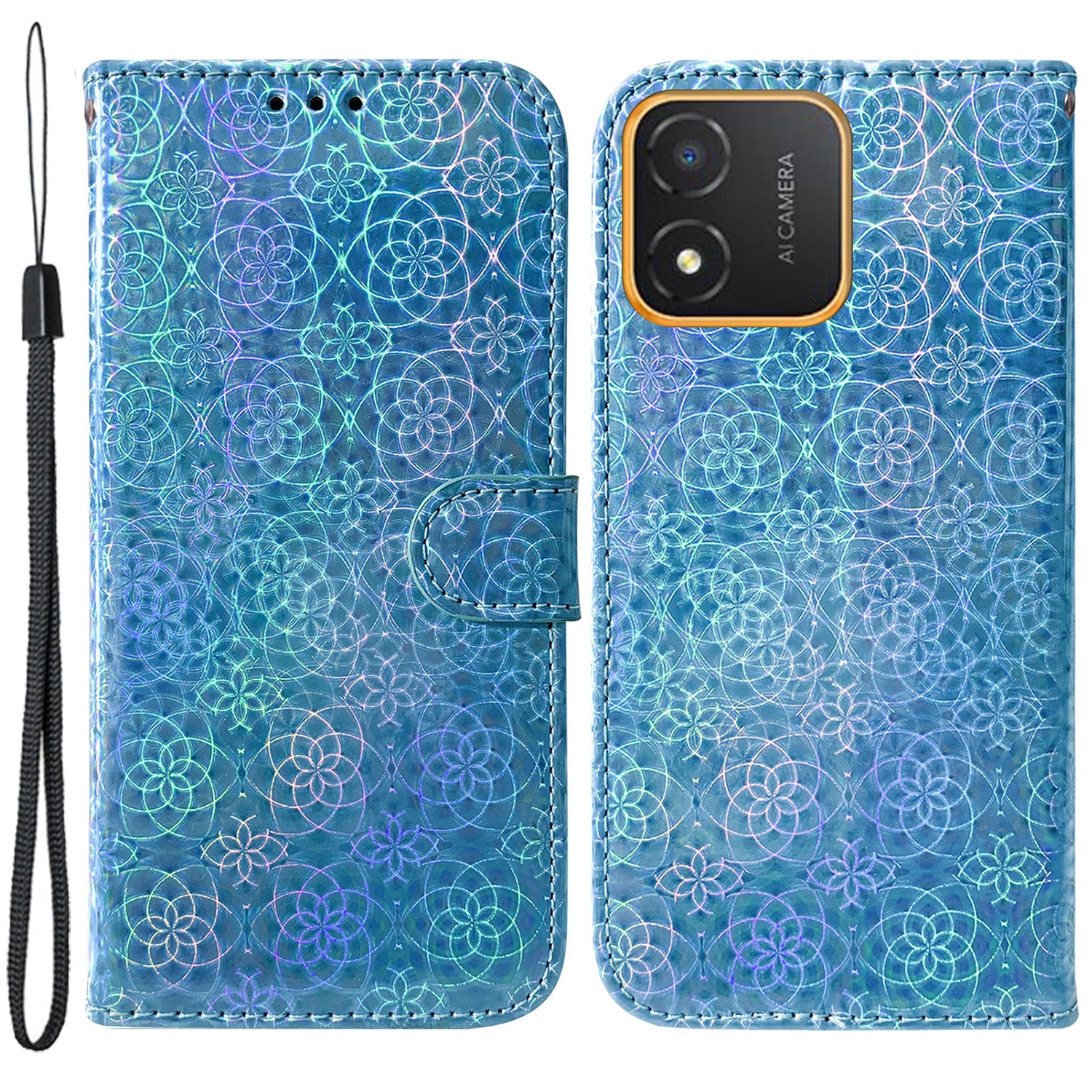 For Honor X5 4G Dazzling Flower Pattern PU Leather Wallet Phone Case Stand Shockproof Cover