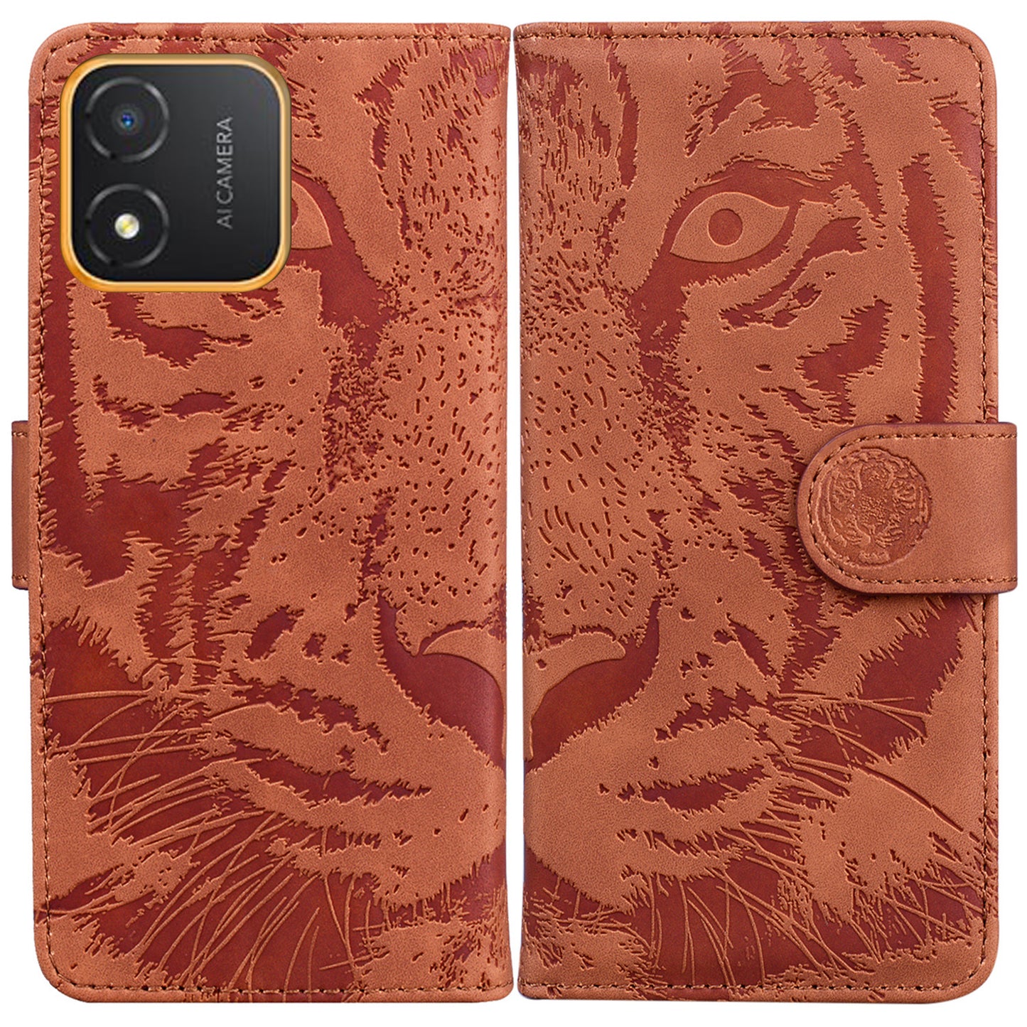 Tiger Imprinted Shell for Honor X5 4G PU Leather Wallet Stand Case Shockproof Phone Cover