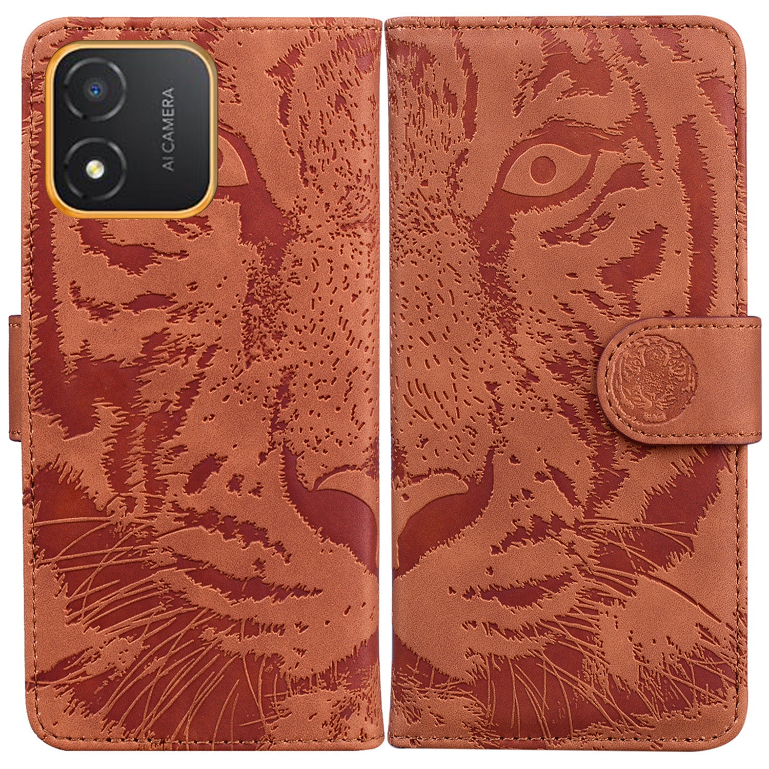 Tiger Imprinted Shell for Honor X5 4G PU Leather Wallet Stand Case Shockproof Phone Cover