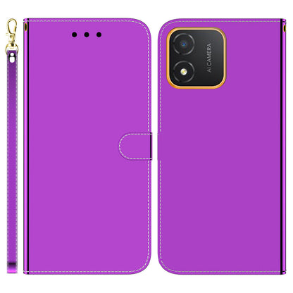 Phone Wallet Case for Honor X5 4G Mirror-Like Surface PU Leather Flip Stand Cover with Strap