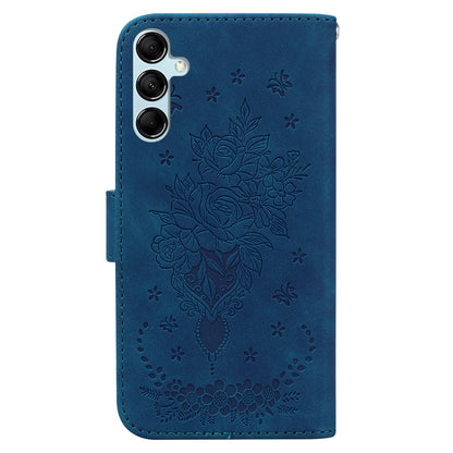 Leather Stand Wallet Phone Case for Samsung Galaxy M14 5G , Imprinted Rose Butterfly Phone Cover