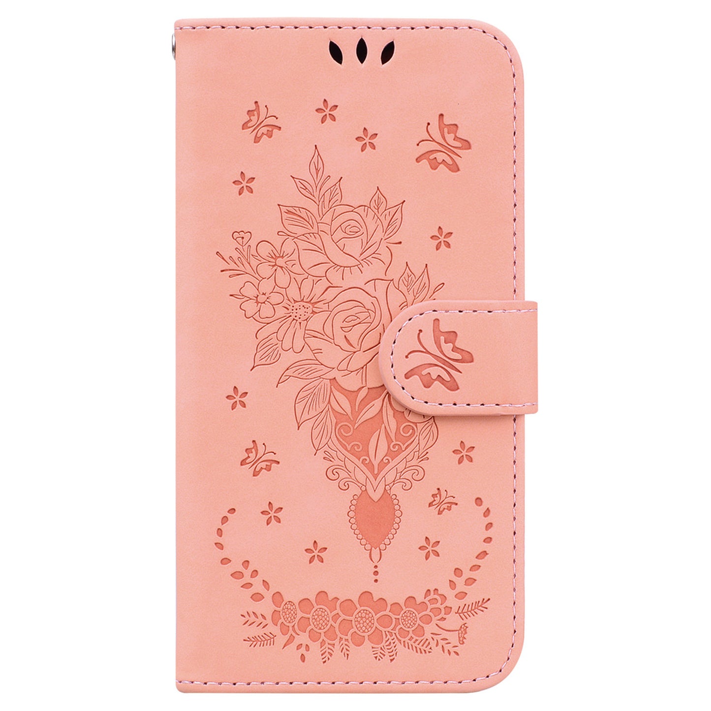 Leather Stand Wallet Phone Case for Samsung Galaxy M14 5G , Imprinted Rose Butterfly Phone Cover