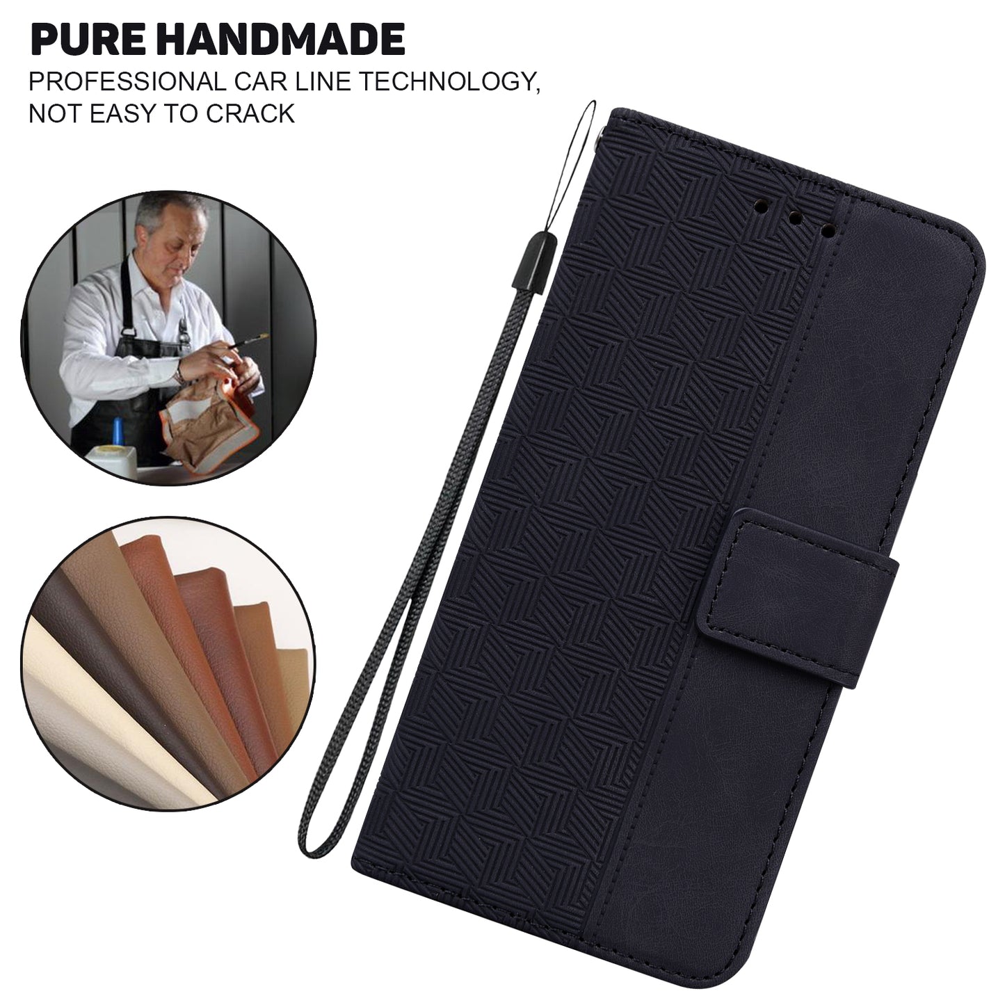 For Samsung Galaxy M14 5G Phone Case PU Leather Wallet Stand Geometry Pattern Imprinted Cover