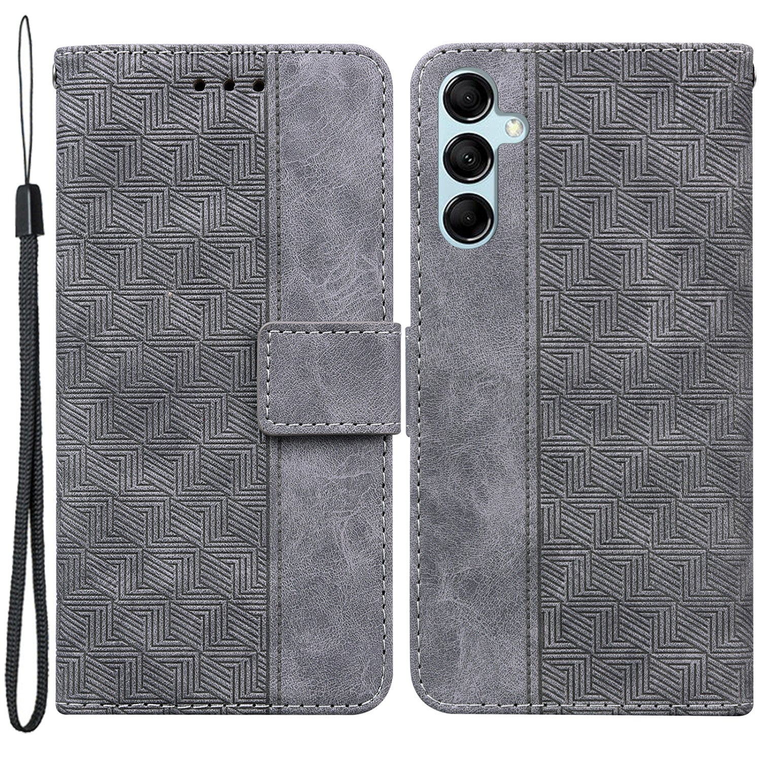 For Samsung Galaxy M14 5G Phone Case PU Leather Wallet Stand Geometry Pattern Imprinted Cover