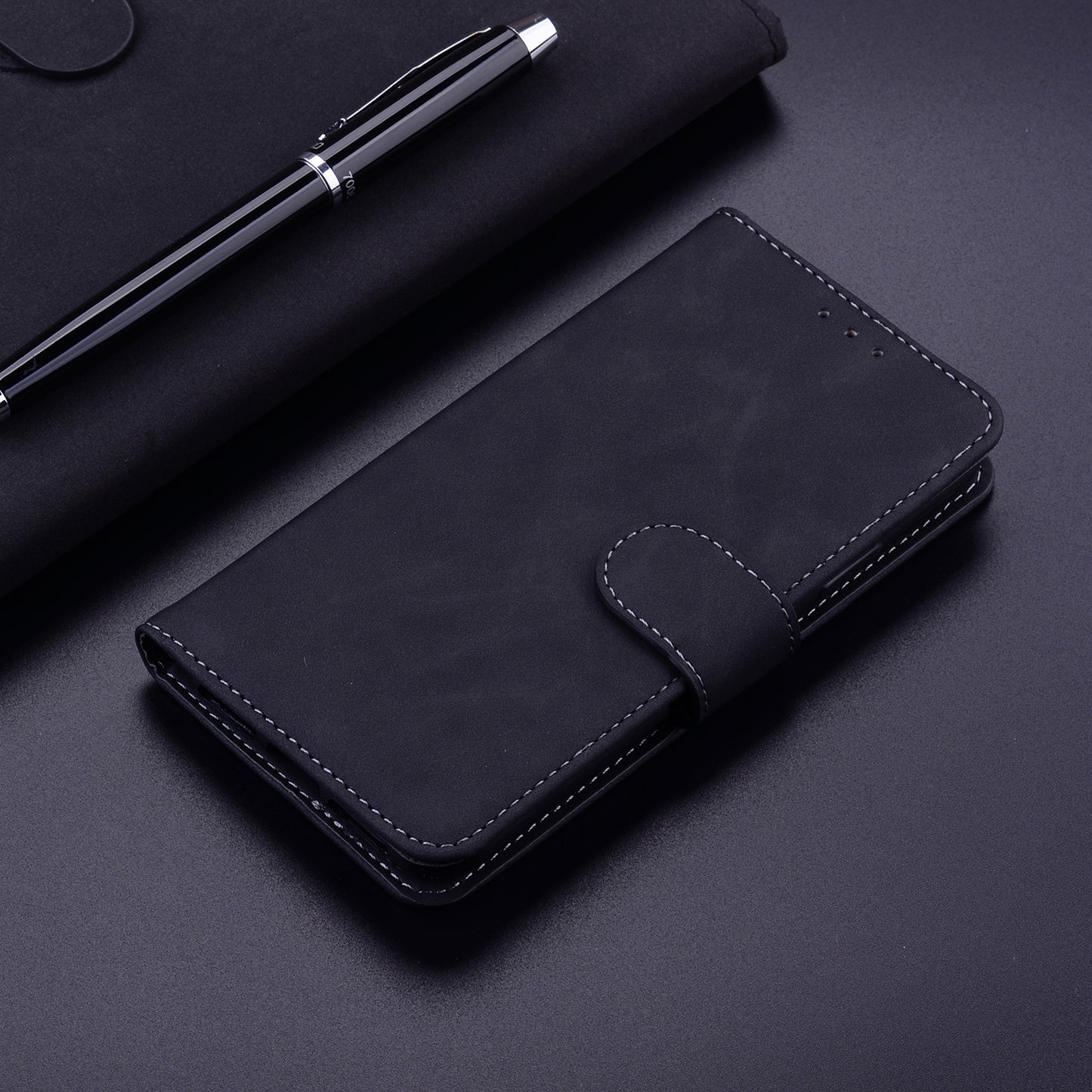 Solid Color Phone Case for Samsung Galaxy M14 5G Scratch Resistant PU Leather Wallet Stand Cover